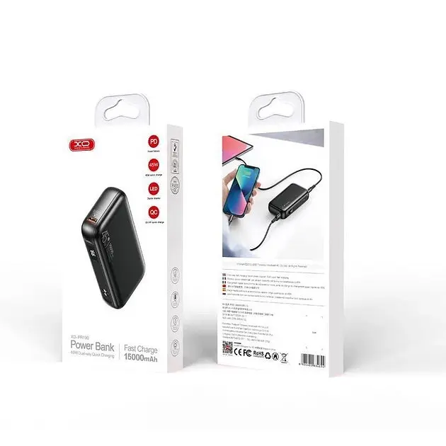 Портативний внешний аккумулятор XO PR190 (15000 mAh) 45W черный - фото 3