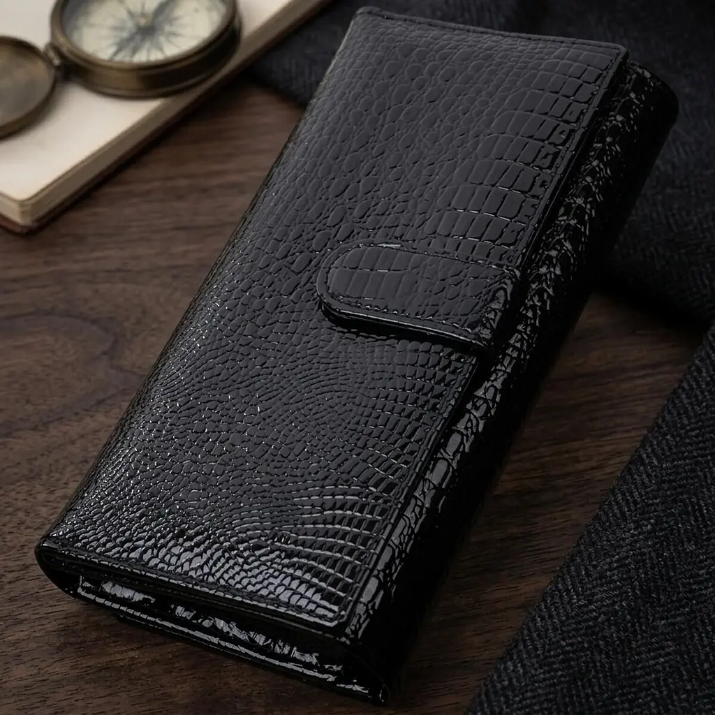 Лакований шкіряний гаманець з блоком для кредитних карток ST Leather 22683 чорний - фото 4