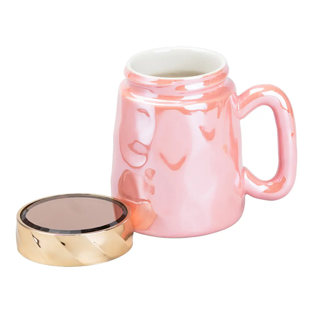 Чашка керамическая Happy Life в зеркальной глазури с крышкой розовая 450 мл HP7195P - фото 2