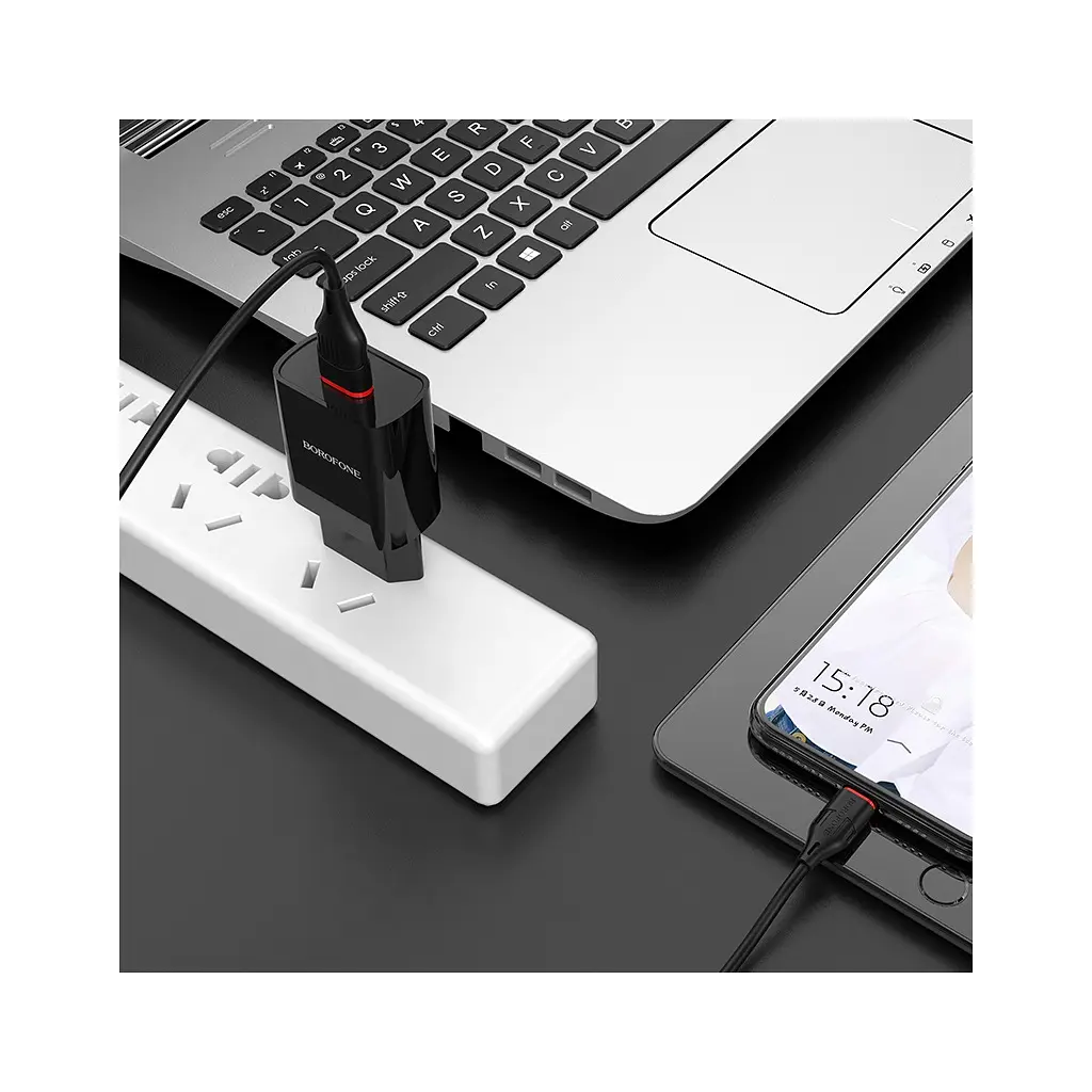 Зарядний пристрій BOROFONE BA20A Sharp USB + кабель USB–Micro-USB 5P 10.5 Вт чорний (6931474702135) - фото 8
