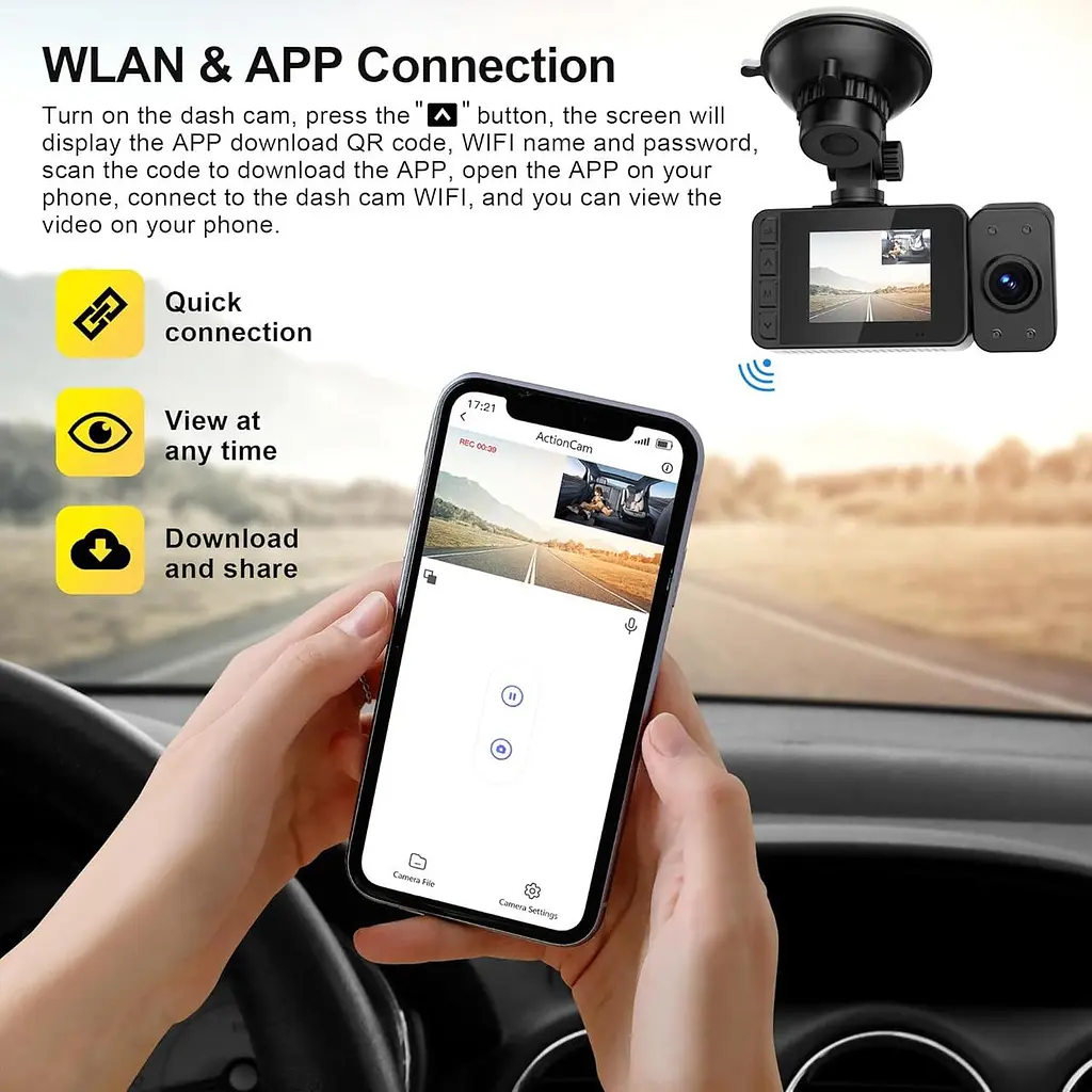 Автомобільний відеореєстратор Dash Cam Dasch Camera Без Кабеля Камера Mini Daschcam Dascam Roof Cam з моніторингом паркінга G-Sens - фото 7
