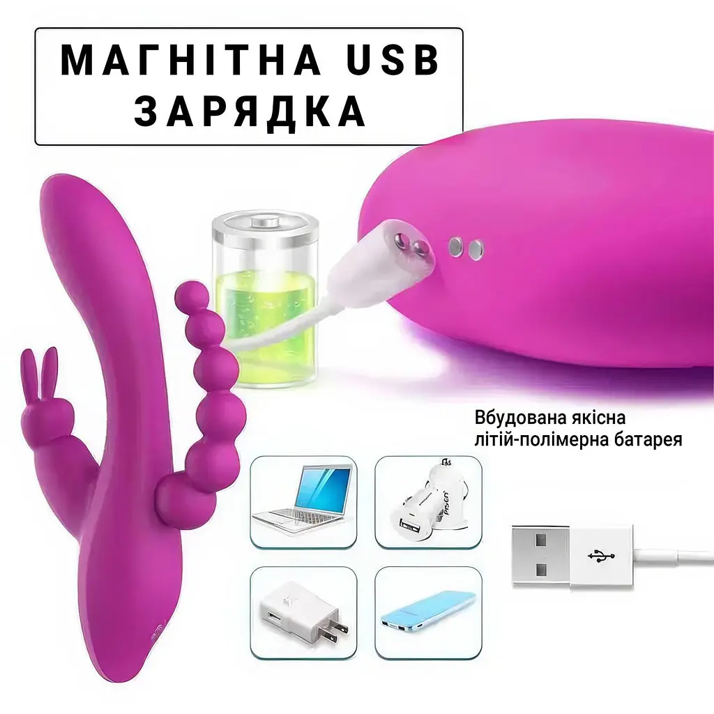 Вагинально-анальный вибратор Super Rabbit с 12 режимами вибрации для женщин 20 см фуксия - фото 5