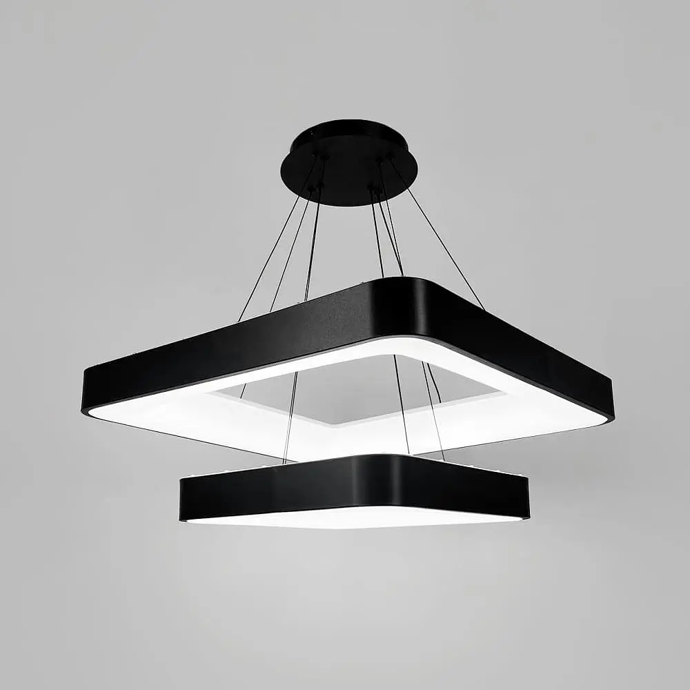 Двухъярусная подвесная LED люстра в черном квадратном корпусе 58 и 38 см | Line F | Ст. MJ312-600+400 BK - фото 5