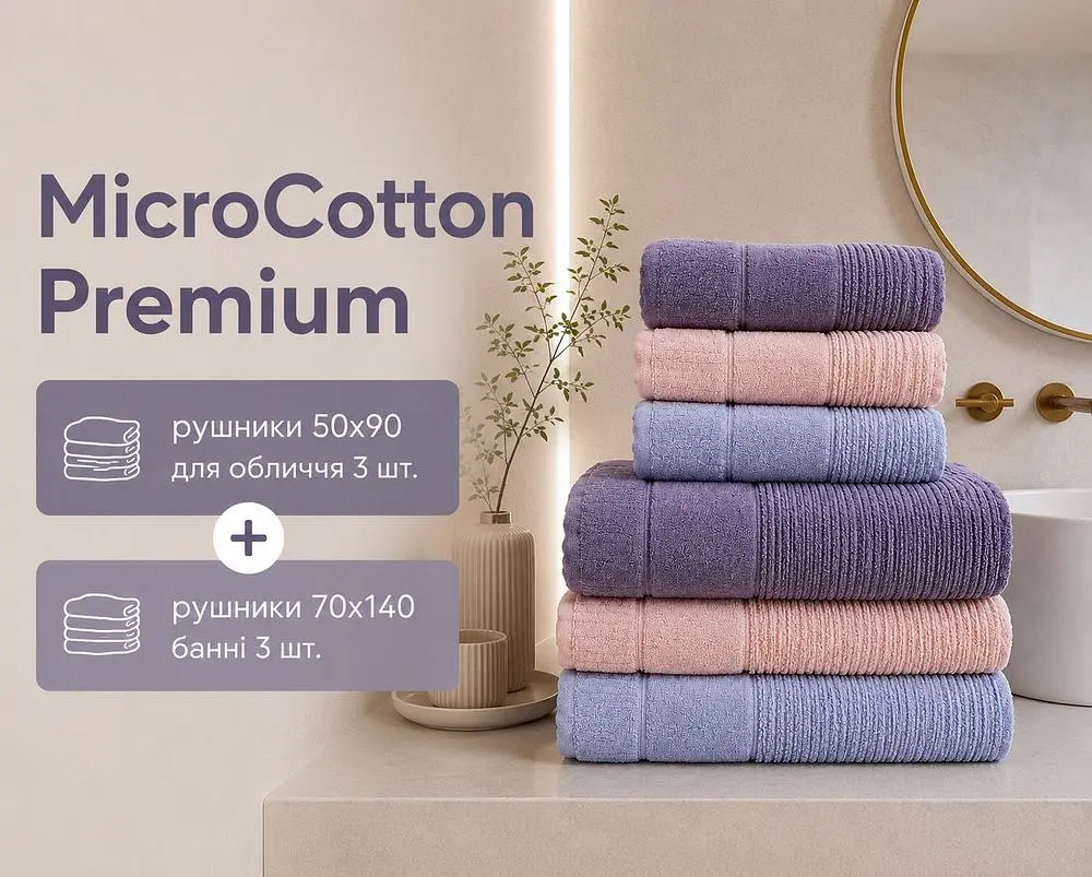 Набір турецьких махрових рушників Cestepe MicroCotton Premium 3 штуки 50x90 + 3 штуки 70х140 Nevara щільність 600 г/м2 - фото 2