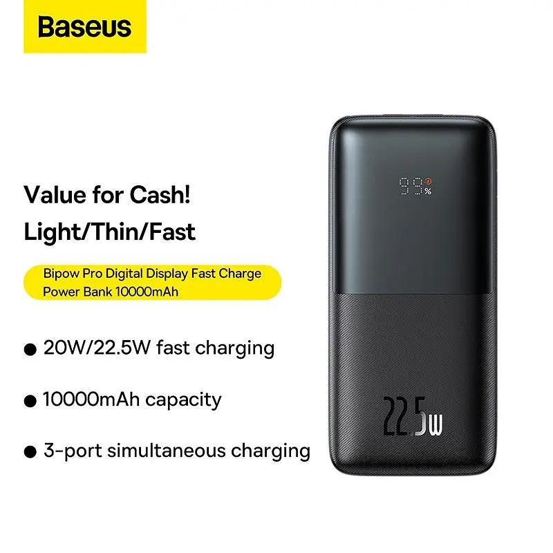 Внешний аккумулятор BASEUS Bipow Pro Digital Display PPBD040001 10000mAh портативное зарядное черное - фото 7