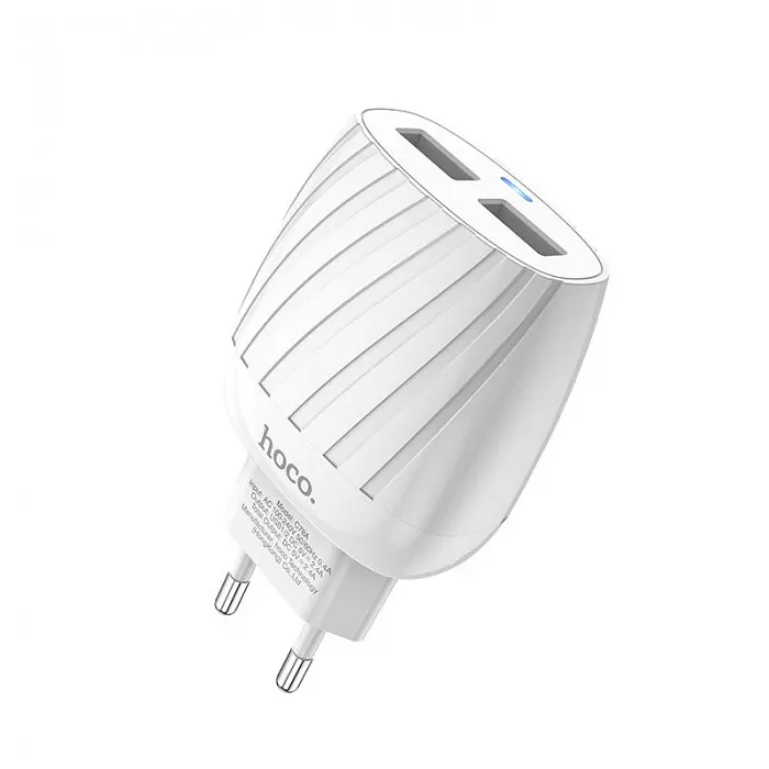 Зарядное сетевое HOCO C78A Highway 2USB 2.4A Micro USB Белый - фото 8