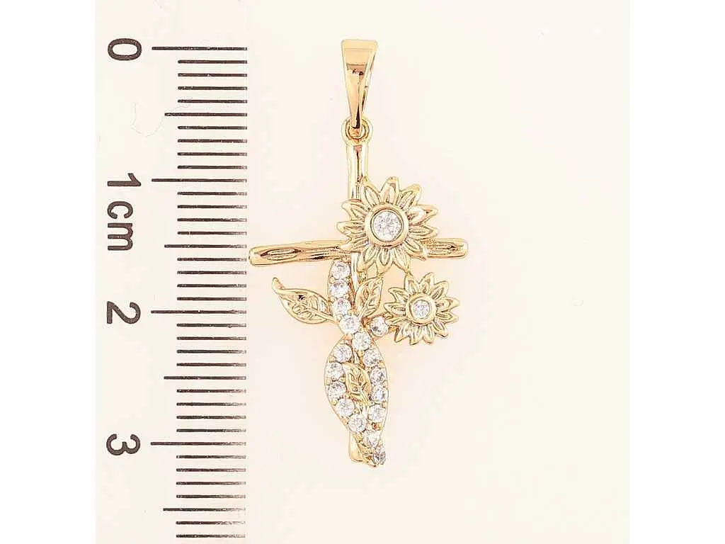 Кулон Xuping Позолота 18K "Хрест з квітами» для ланцюжка до 5мм (262409) - фото 2