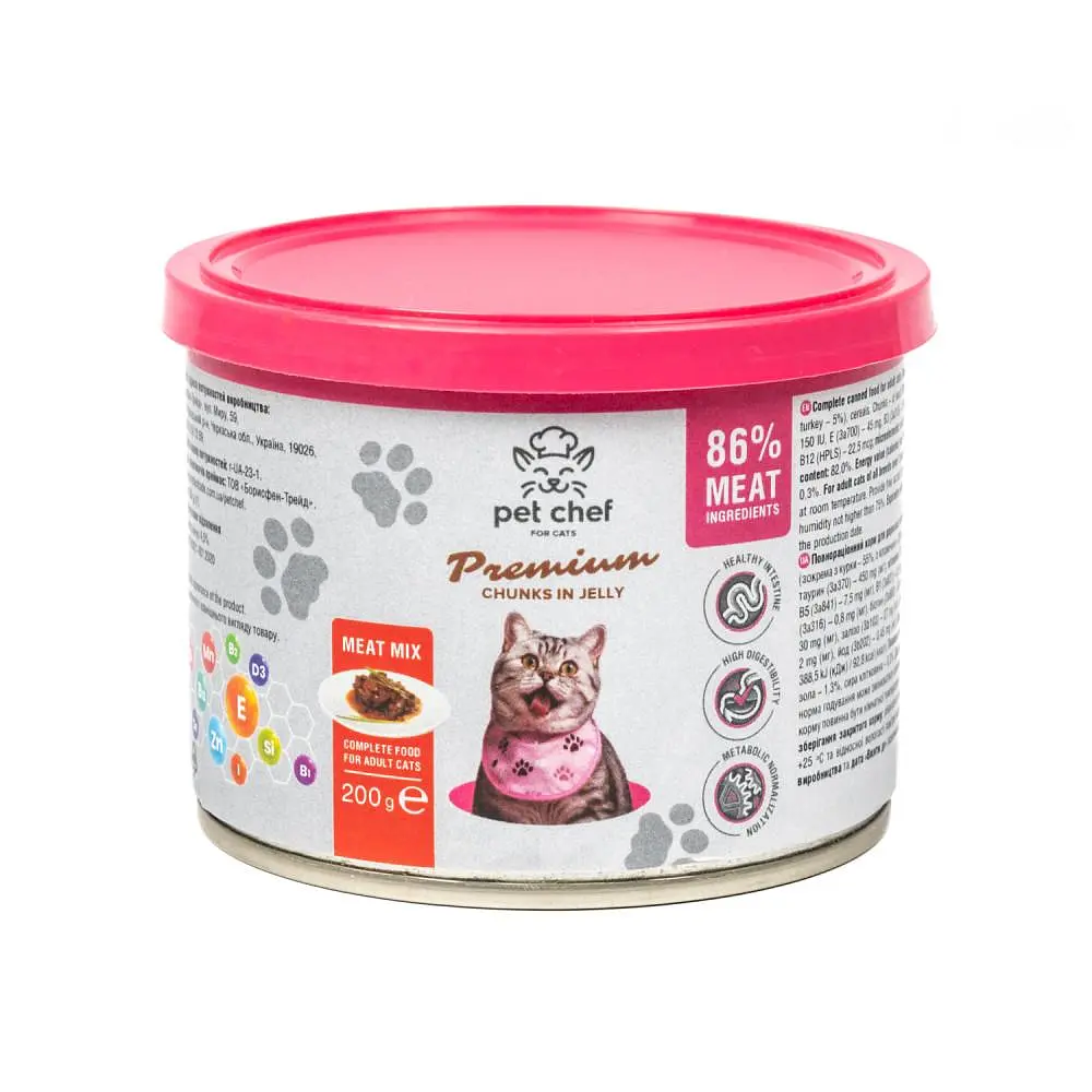 Корм влажный для взрослых кошек Pet Chef, кусочки в желе Мясной микс 200 г - фото 10
