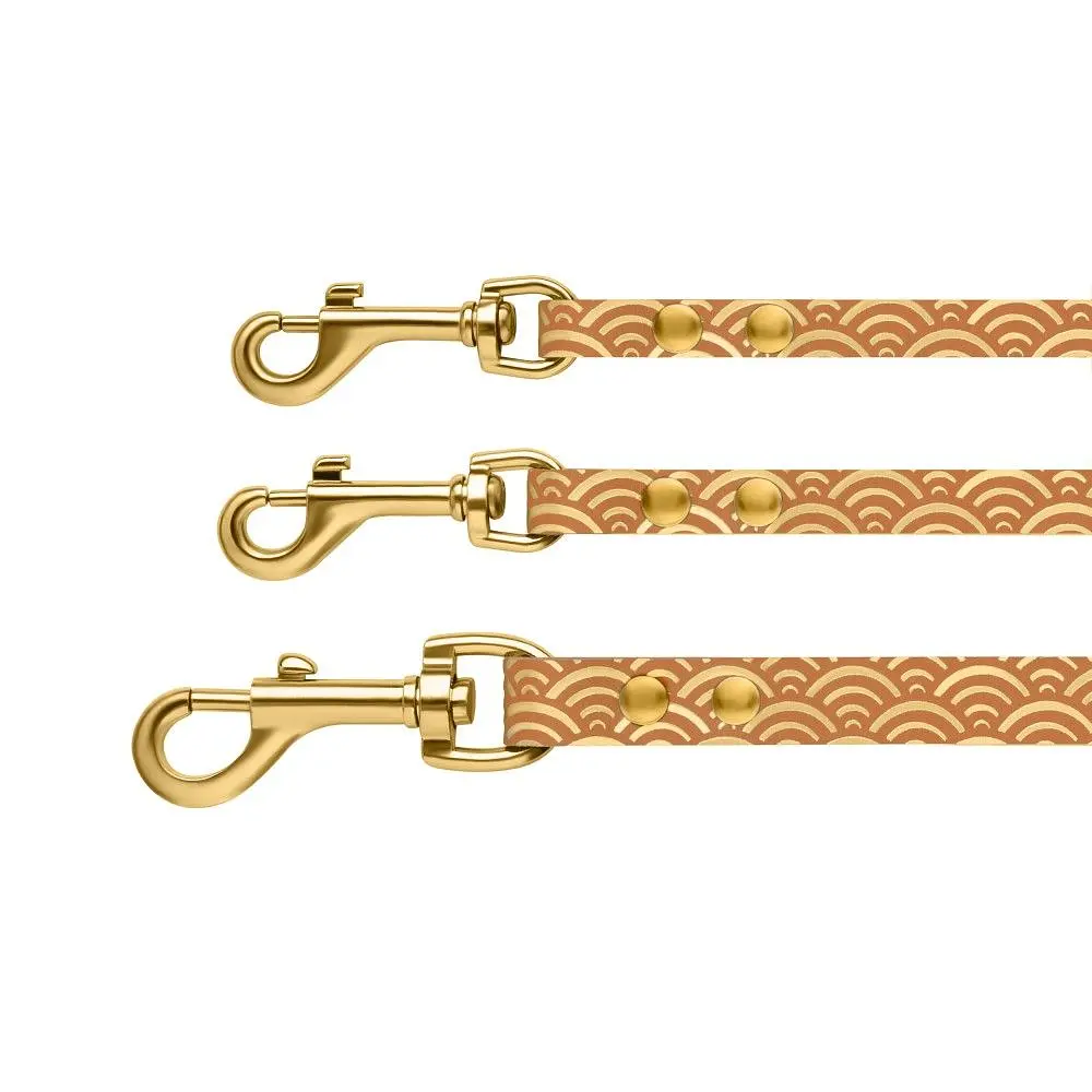 Поводок для собак BronzeDog Barksi Classic кожаный с золотым тиснением Море S 120х1 см горчица - фото 3
