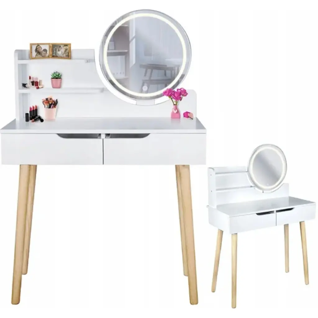 Туалетный столик Jumi Scandi LED подсветка, с ящиками, белый - фото 3