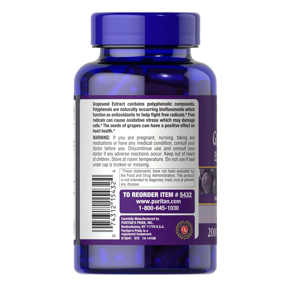 Натуральна добавка Puritan's Pride Grape Seed Extract 100 mg, 200 капсул - фото 3