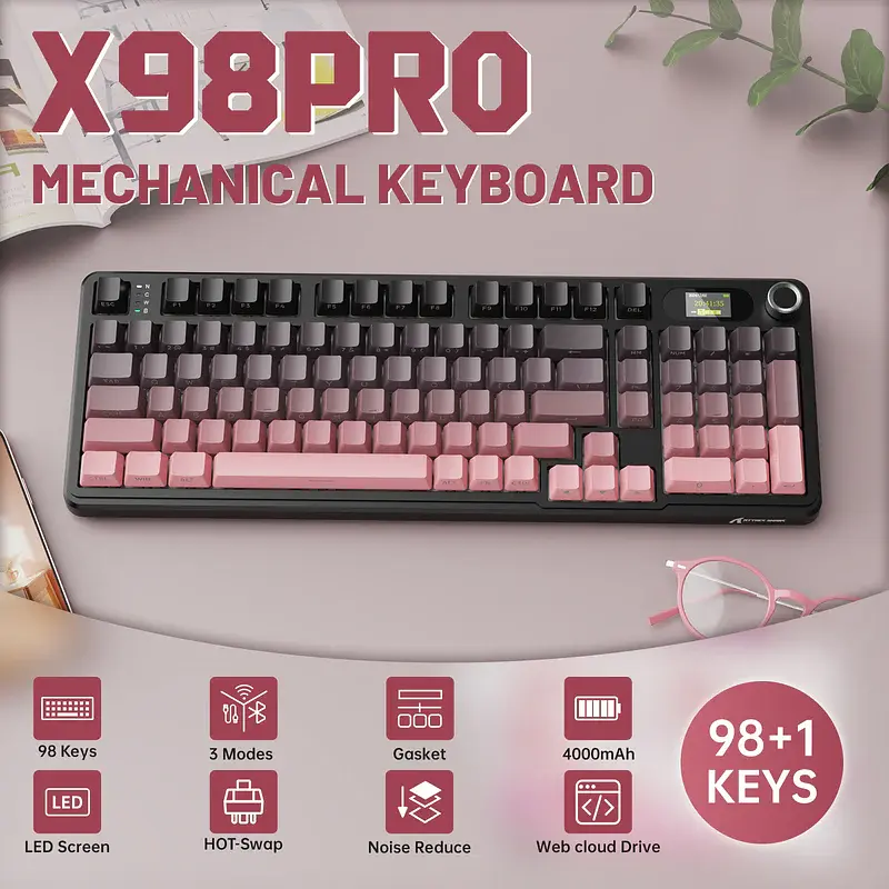 Ігрова клавіатура ATTACK SHARK X98 PRO , Рожевий - фото 2