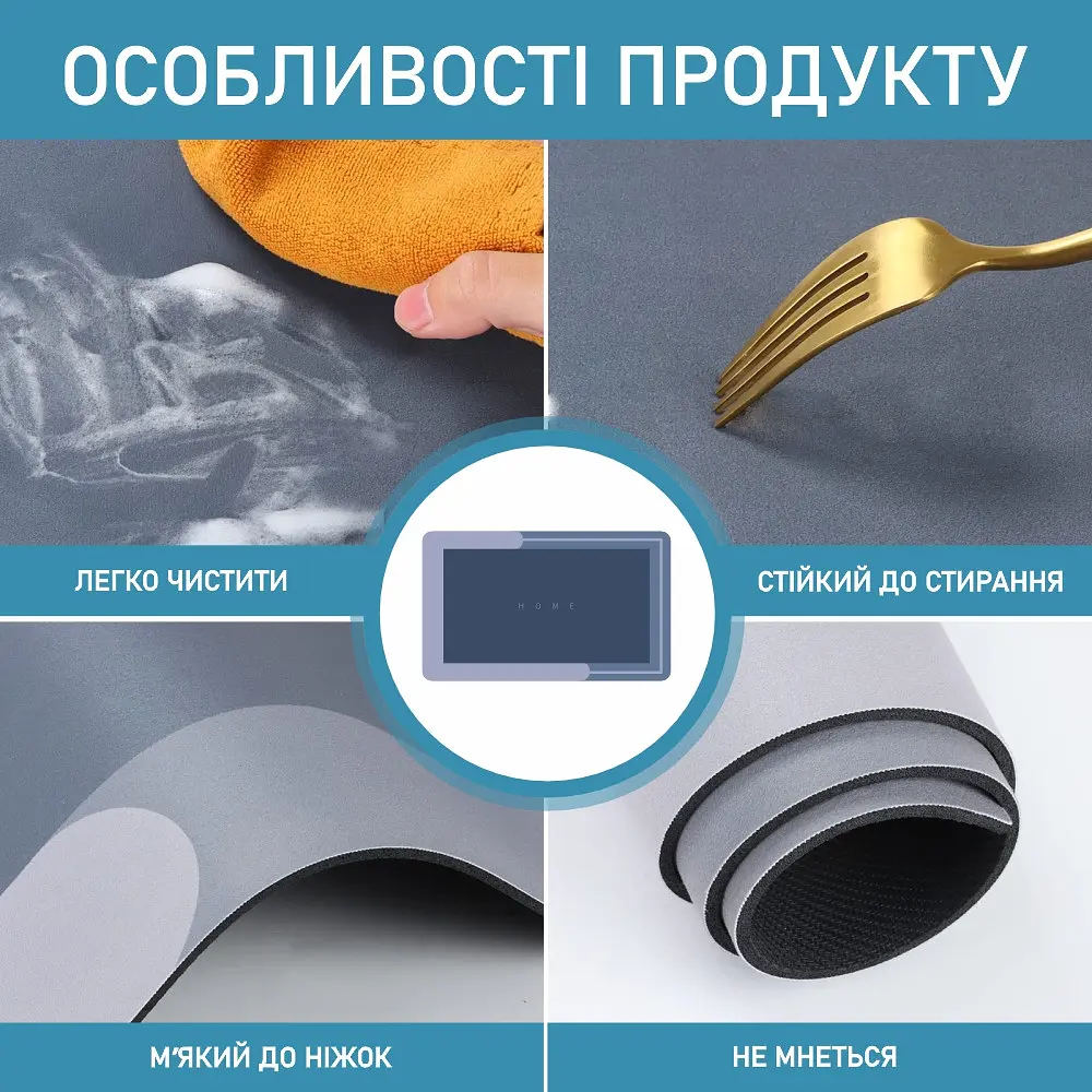 Диатомитовый коврик Aquarius Home для ванной Суперпоглощающий 60х90 см Голубой - фото 3