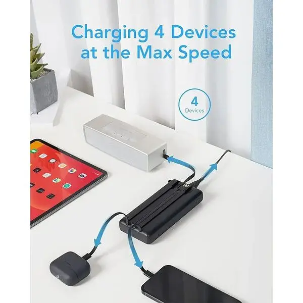 Портативное зарядное устройство Vrurc 20000 mAh быстрая зарядка со встроенными кабелями - фото 7