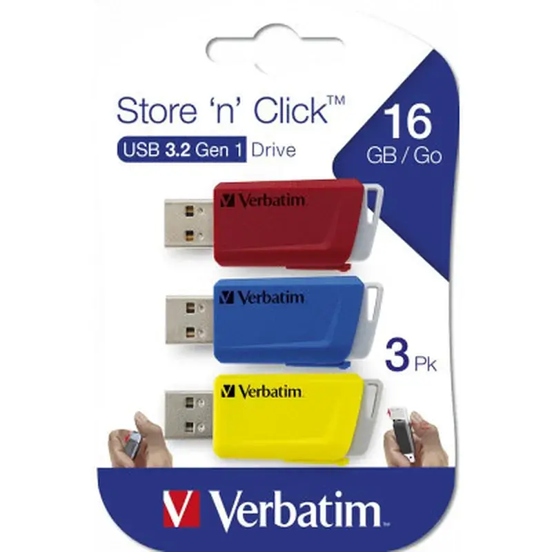 USB флеш накопичувач Verbatim 3x16GB Store 'n' Click Red/Blue/Yellow USB 3.2 (49306) - фото 12