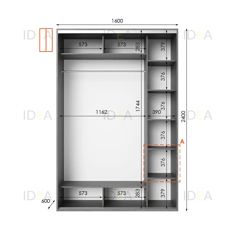 Шафа-купе Idea серія 1 160 x 60 x 240 см Венге темний - фото 2