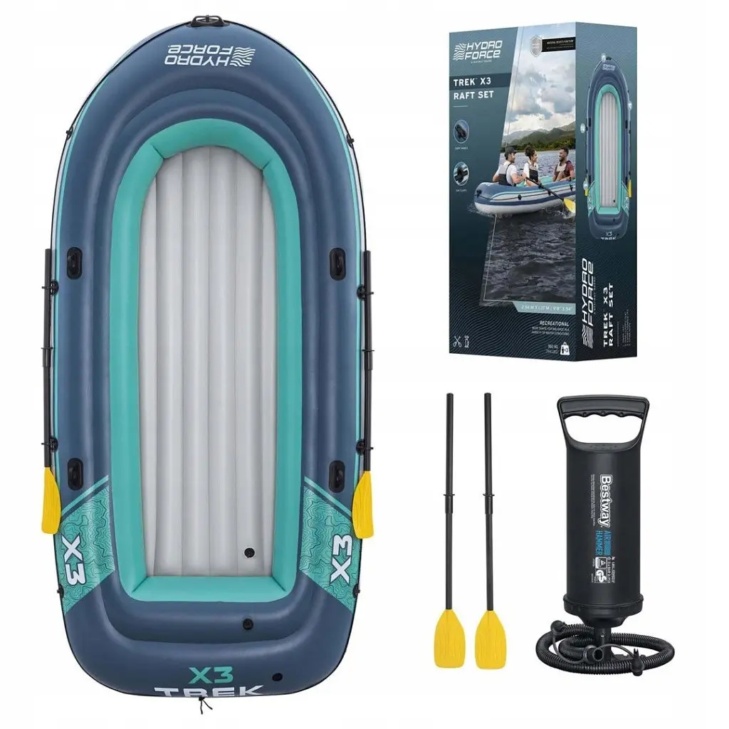 Надувний човен Bestway Hydro-Force Trek X3 61154, 294 × 137 см, 3-місний, для риболовлі та відпочинку, з веслами й насосом, до 360 кг - фото 2