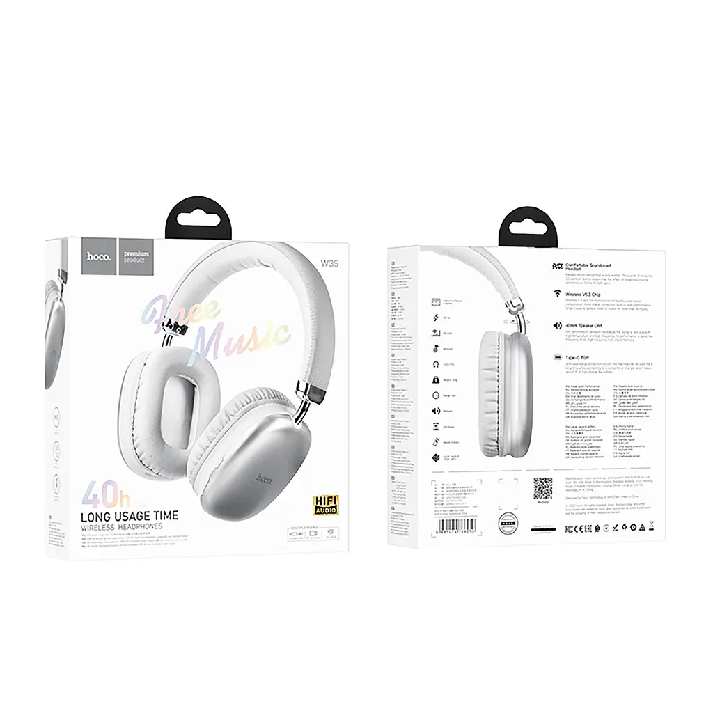 Наушники Hoco W35 Air Triumph BT headphones |BT5.3, AUX/TF, 45h| silver - фото 4