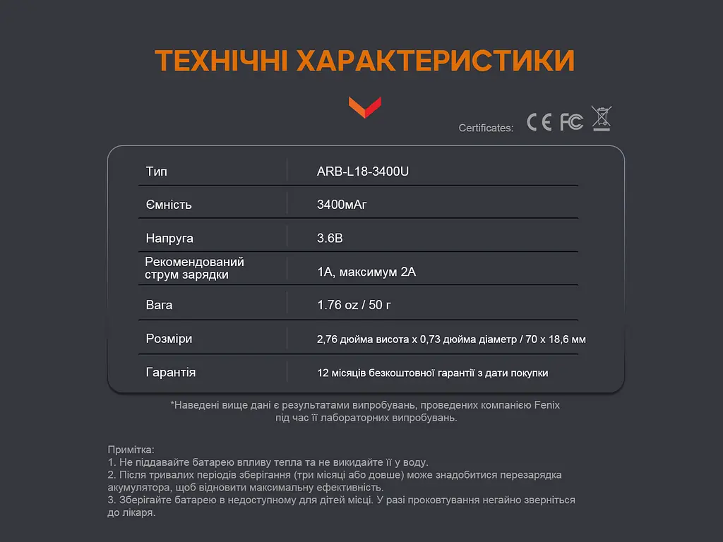 Аккумулятор 18650 Fenix 3400mAh 3.6V с micro-USB зарядкой (Черно-желтый) - фото 5
