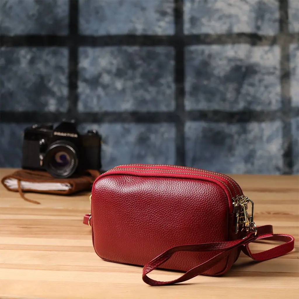 Сумка на три відділення для жінок з натуральної шкіри Vintage 22889 бордова - фото 10