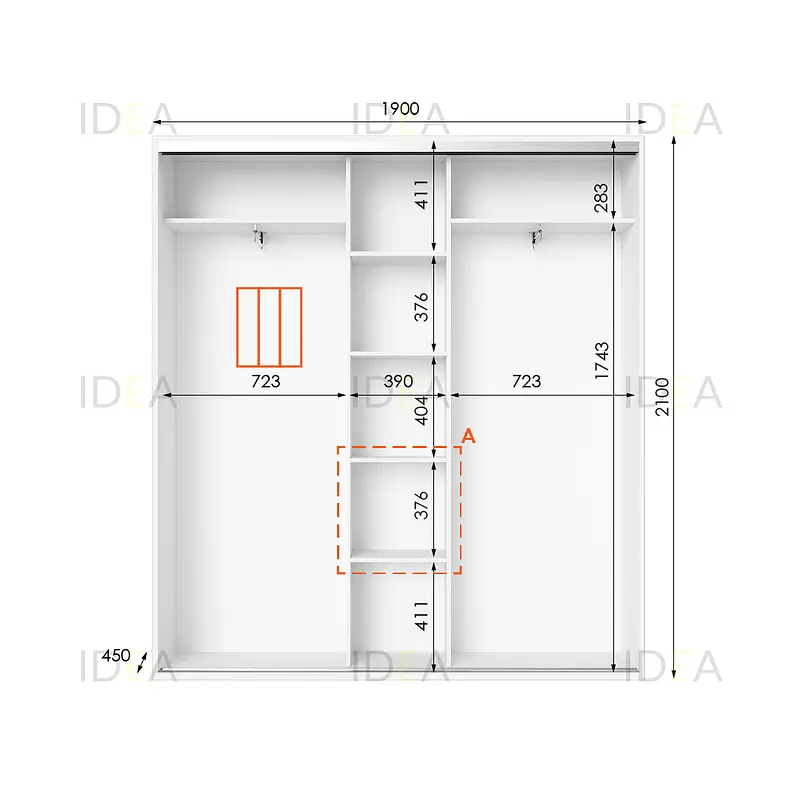 Шафа-купе Idea серія 6 190 x 45 x 210 см Білий Дзеркало - фото 2
