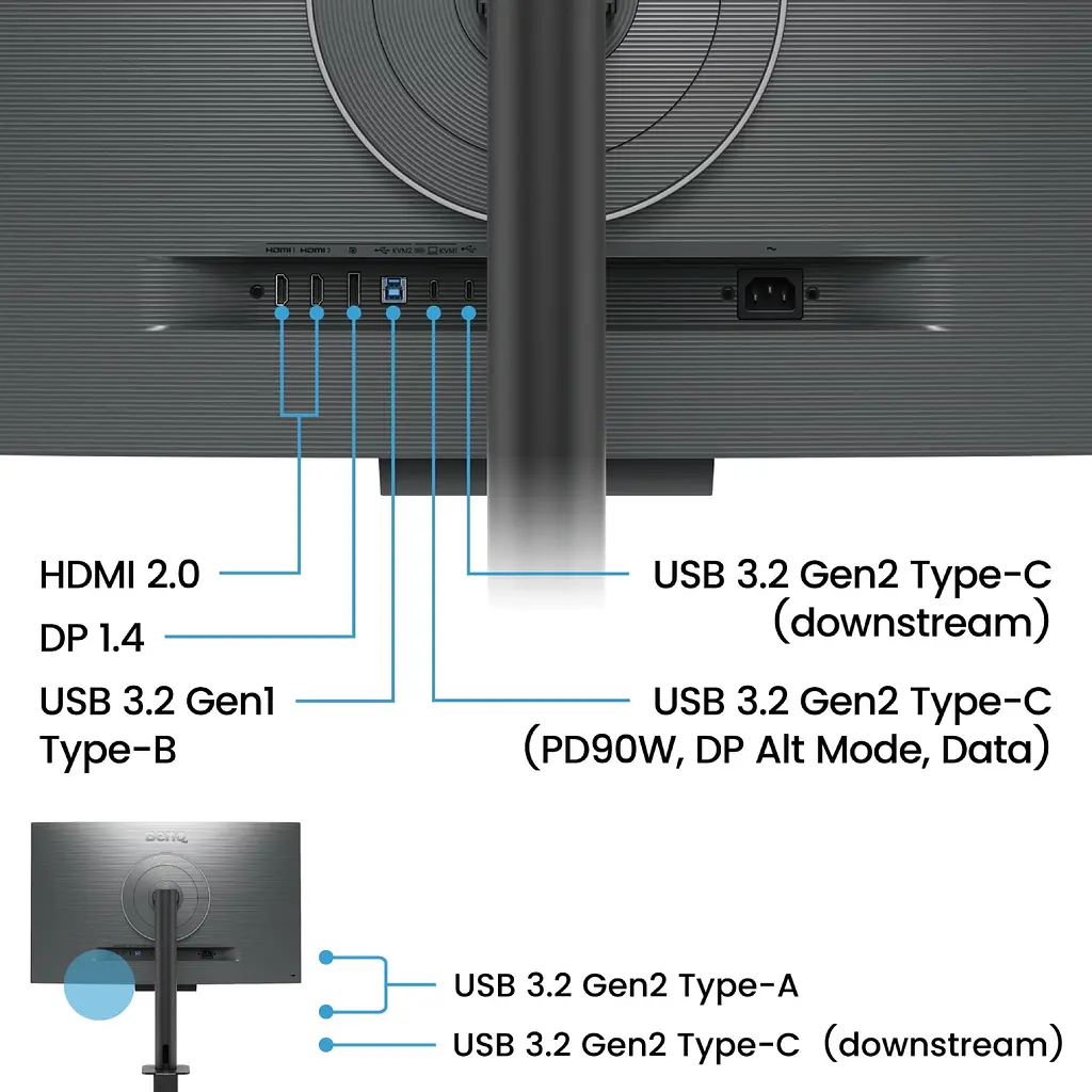 TFT 31.5" BenQ RD320UA, 4K, IPS, 2xHDMI, DP, USB-C, Pivot, колонки, сірий - фото 11
