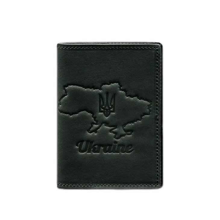 Шкіряна обкладинка для паспорта з мапою України зелений Crazy Horse - фото 8