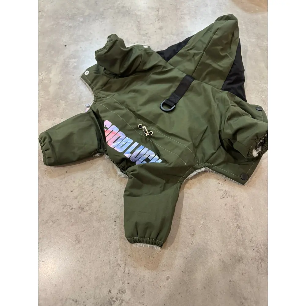 Зимовий комбінезон для собак "Hello, Good Luck" з кільцем на спинці, зелений XL Multibrand zoo0006305 - фото 4