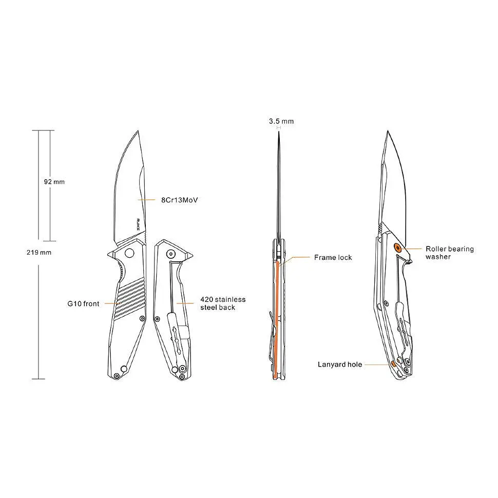 Ніж складаний туристичний Ruike D191-B, (9.2 см) 8Cr13Mov/G10 + steel 420 чорний - фото 4