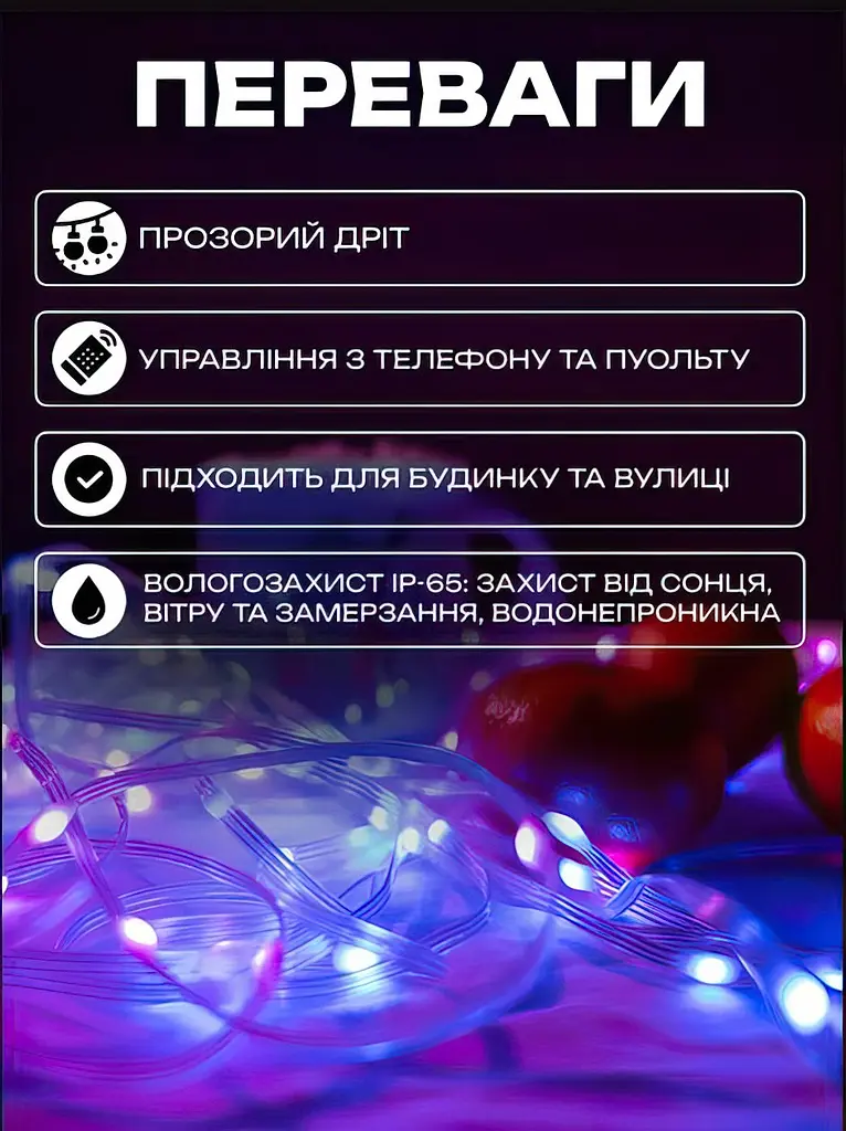 Smart LED гірлянда RGB Роса 5м Bluetooth розумна музична З керуванням телефоном кольорова світлодіодна від USB з мікрофоном UKC SF-39 - фото 4