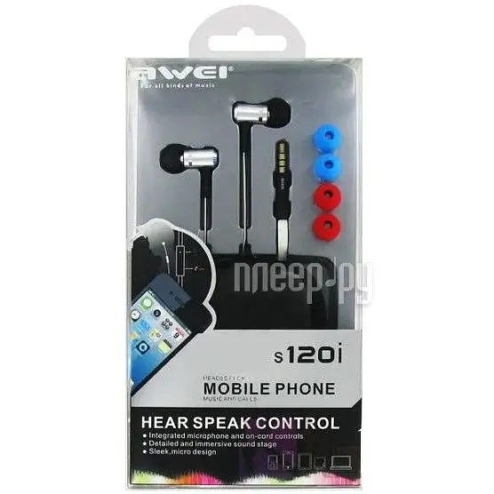 Наушники Awei ES-120i проводные металлические синие - фото 3