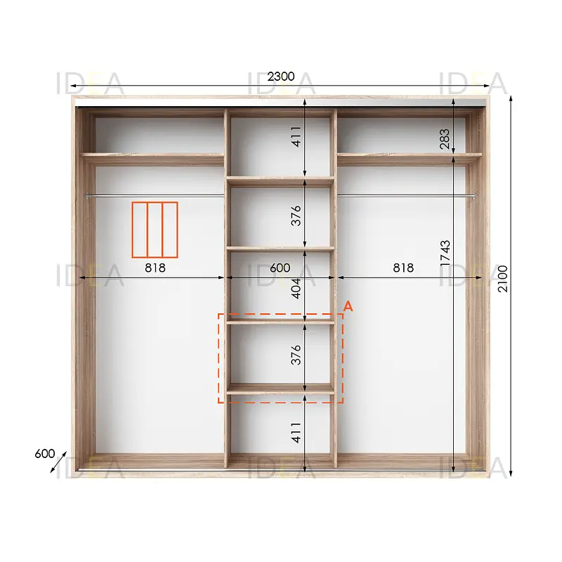 Шафа-купе Idea серія 6 230 x 60 x 210 см Дуб сонома Дзеркало - фото 2