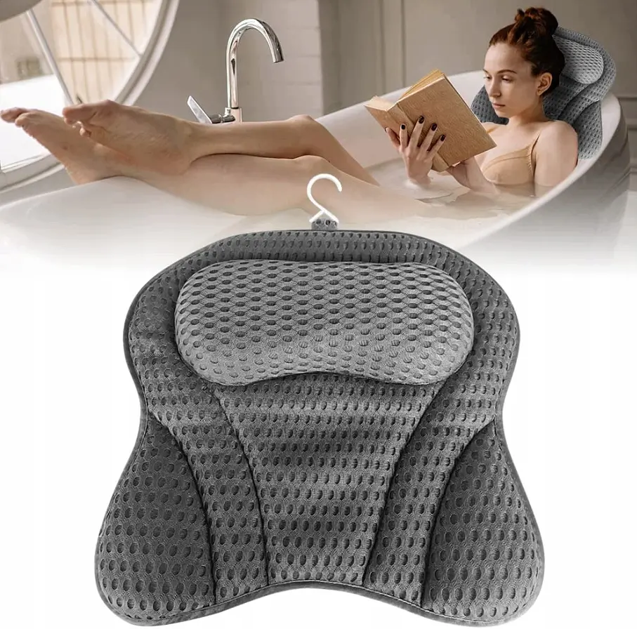 М'яка ергономічна SPA-подушка у ванну 44×42 см з присосками та гачком, темно-сіра KT9001304 - фото 10