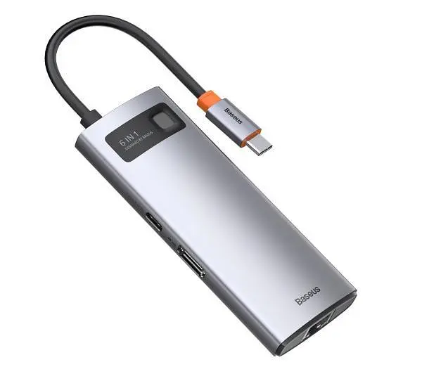 Адаптер USB Хаб Baseus Metal Gleam Series 6-in-1 Multifunctional Docking Station Gray CAHUB-CW0G - фото 3