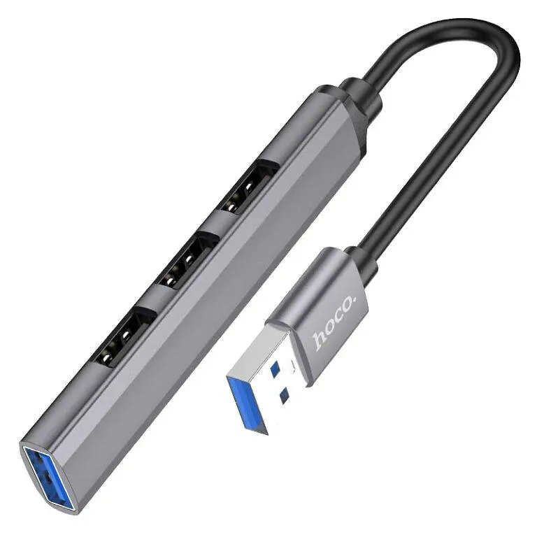 Usb-хаб Hoco HB26 4 in 1 adapter (Usb to Usb3.0+Usb2. 0x3) сірий - фото 2