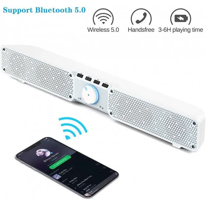 Бездротова акустична колонка 20 ват Tamproad soundbar bluetooth speaker RS-Q10 Біла - фото 2