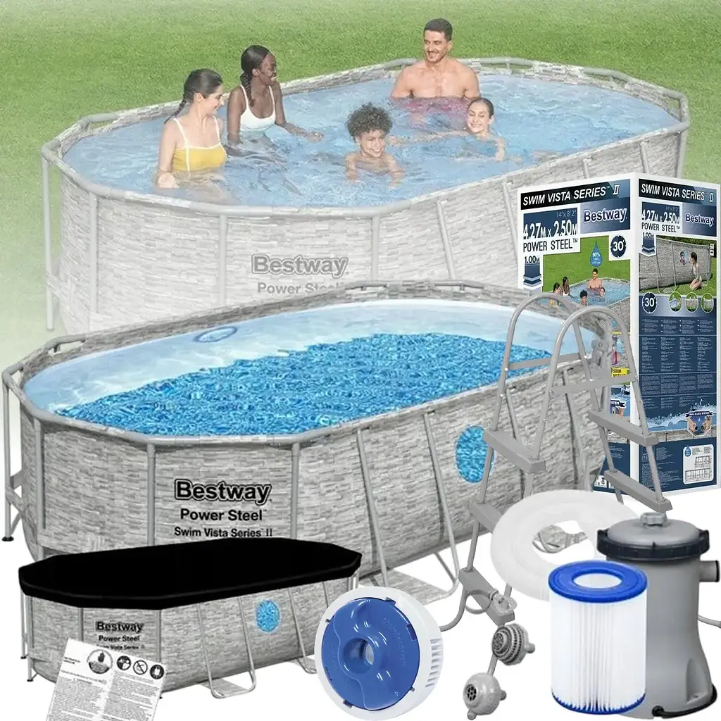 Сімейний овальний каркасний басейн Bestway 56716 549×274×122 см з фільтром та сходами на 13420 л - фото 5