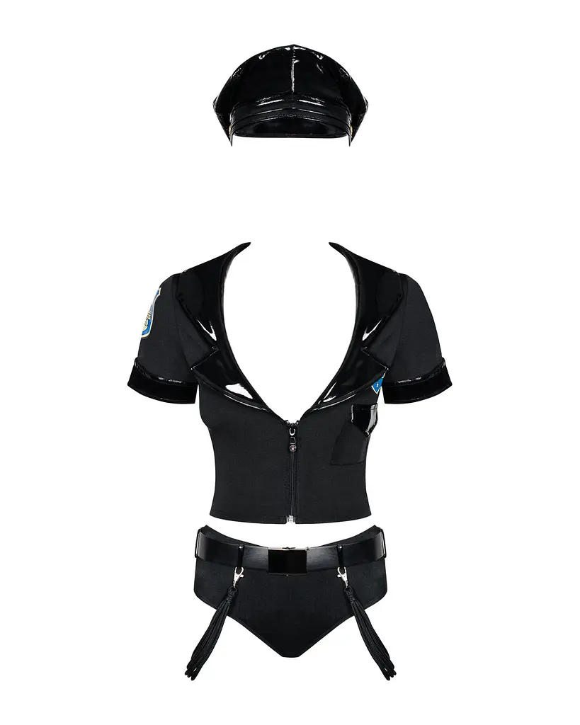 Еротичний костюм поліцейського Obsessive Police set S/M, black, топ, шорти, кепка, пояс, портупея - фото 3