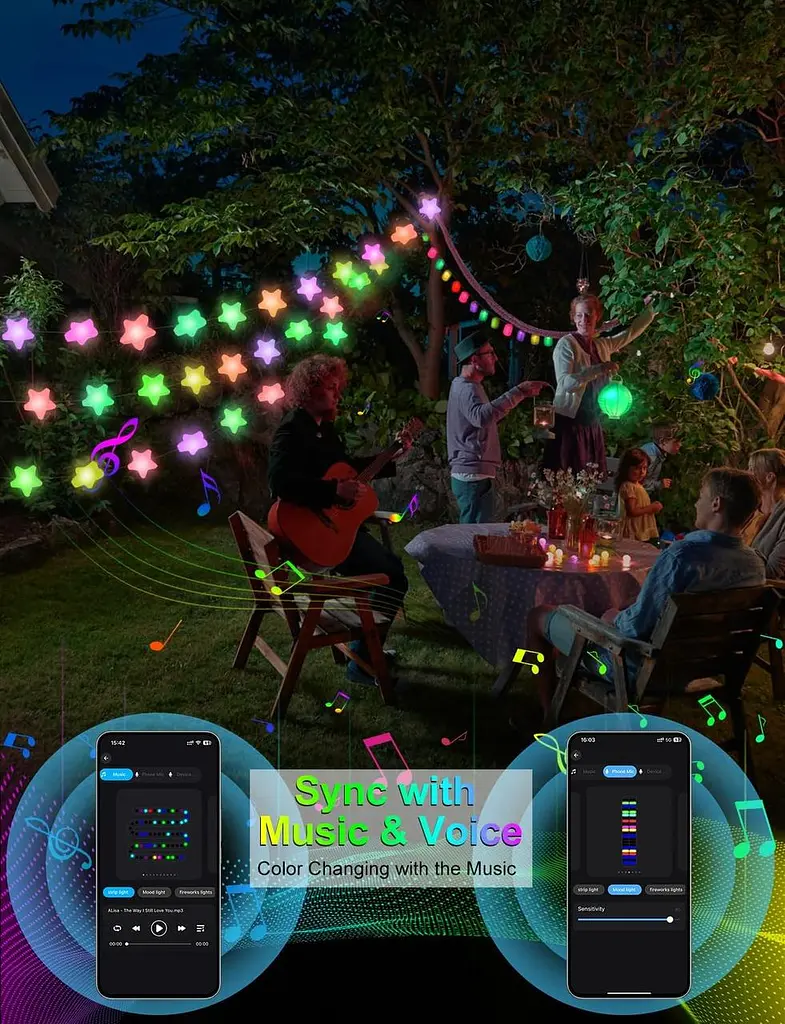 Розумна зіркова Гірлянда, 10 м RGB Інтегрований Чип 66 Світлодіодних Гірлянд для приміщень із застосунком і пультом - фото 2