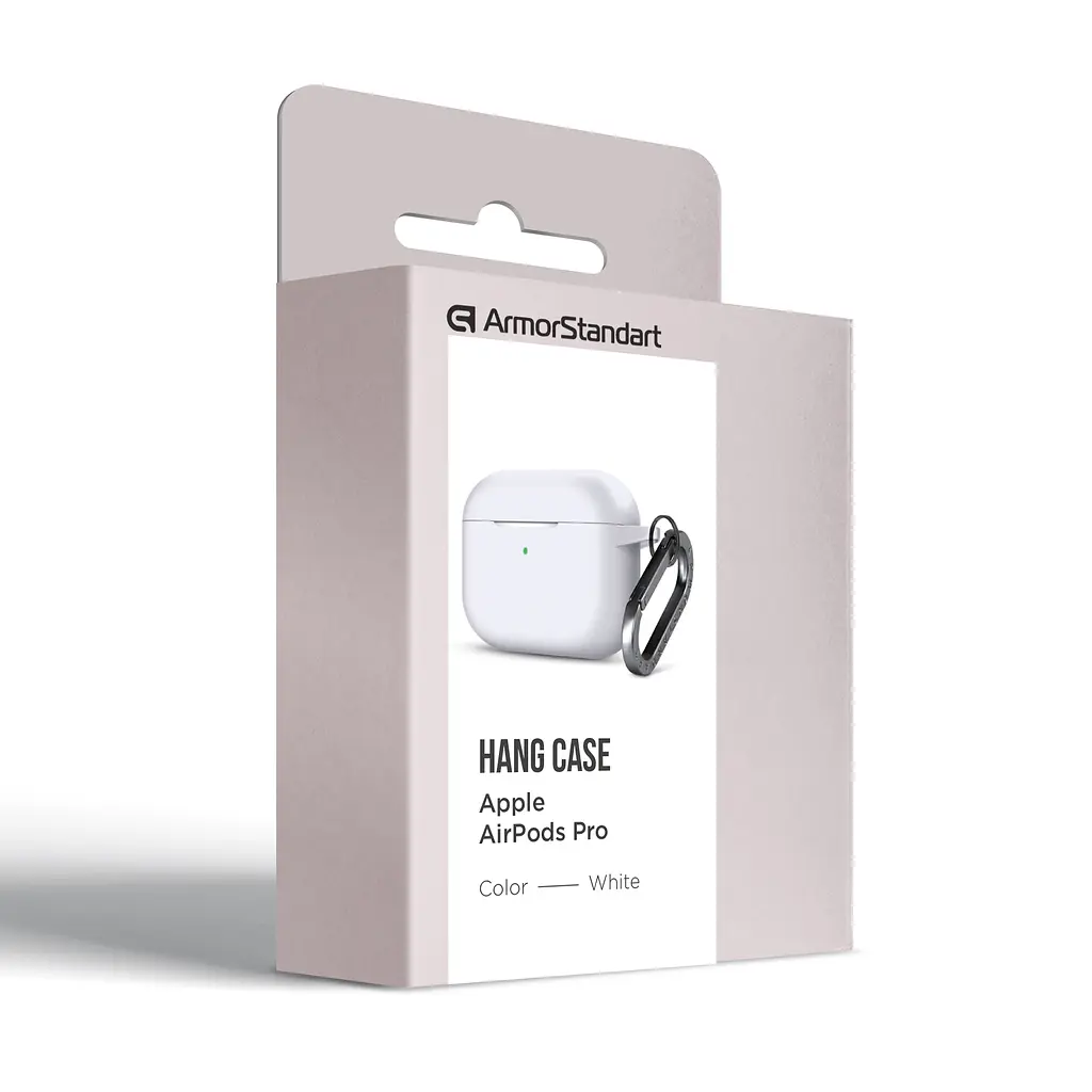 Силіконовий чохол для навушників Apple AirPods Pro, Hang Case, білий, ультратонкий захисний кейс товщиною 2 мм, захист від подряпин, пилу та ударів, компактний, з карабіном для кріплення, ArmorStandart (ARM56071) - фото 8