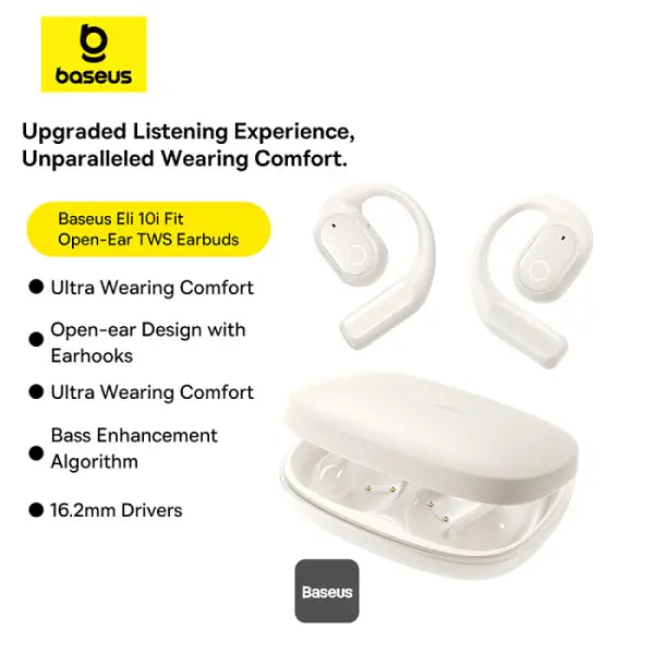 Наушники Baseus Eli 10i Fit Open-Ear TWS — спортивные амбушюры для бега, тренажерного зала и езды на велосипеде — белые - фото 9