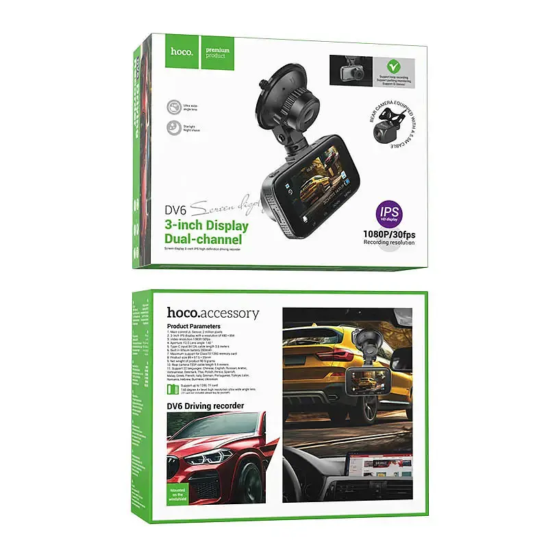 Автомобільний відеореєстратор Hoco DV6 Driving Recorder with 3 (with rear camera) Black - фото 6