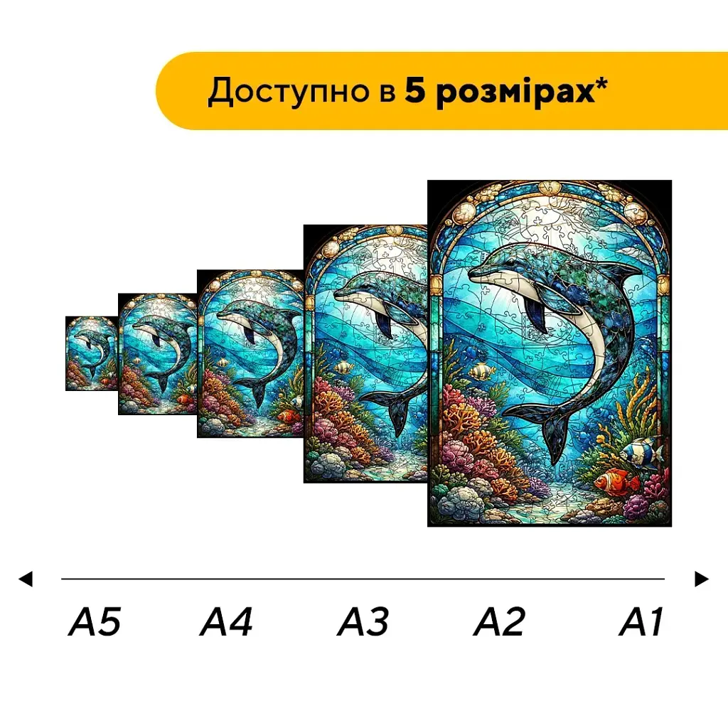 Дерев'яний фігурний пазл puzzlean Океанічний Дельфін, А3, Дерев'яна коробка 200 елементів - фото 2