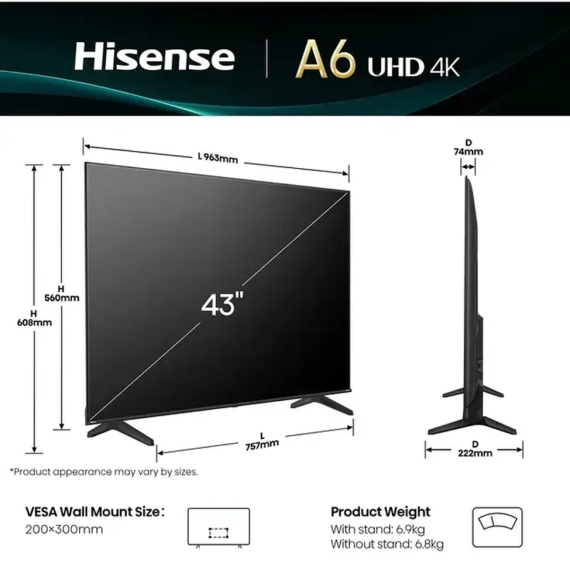 Телевізор LED HISENSE 43A6Q - фото 2
