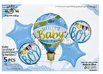 Набор фольгированных шариков "Welcome Baby Boy" 5 шт праздничные декорации - фото 2