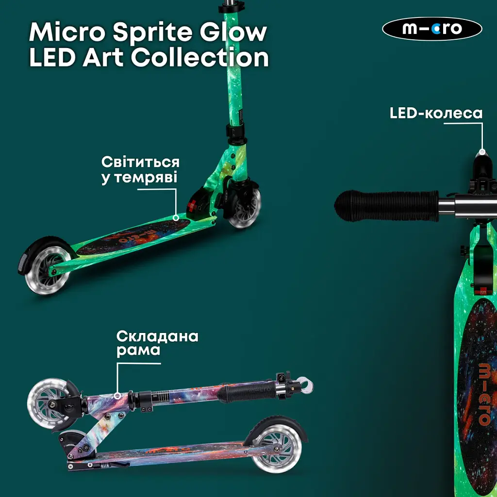 Самокат Micro Sprite Glow LED Art Collection" Космос" (SA0299) - фото 9