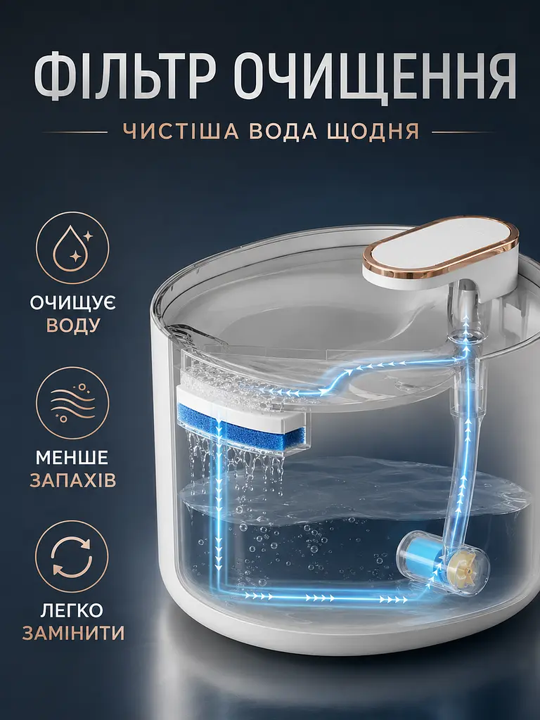 Автоматична поїлка для тварин 3 л фонтан USB з фільтром білий (49676123) - фото 7