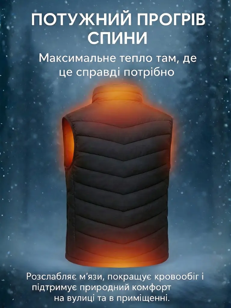 Термо жилет з активним підігрівом від Power Bank USB, з ефектом «теплого кокона», 3 температурних режими, розмір XL, Чорний - фото 4