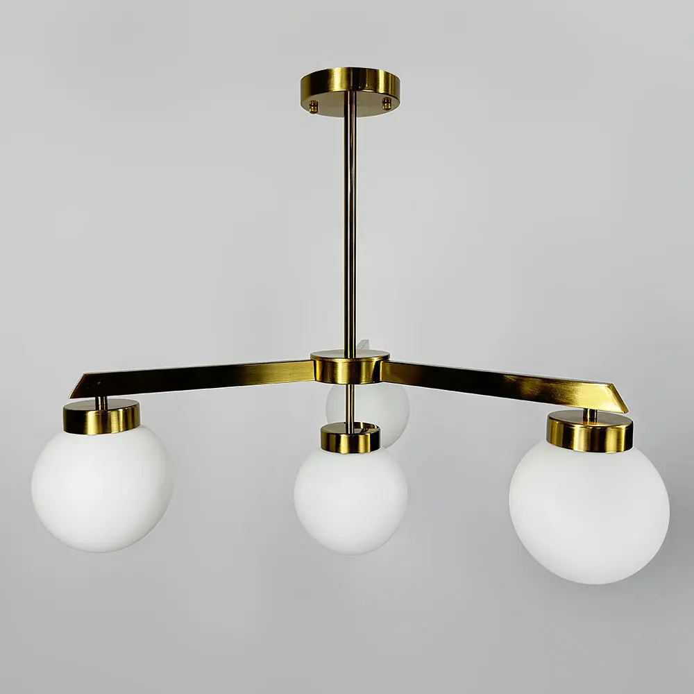 Латунная люстра на 4 белых плафона Ø 60 см | Ст. SGJ 6.4 AB+WT | Line F - фото 4
