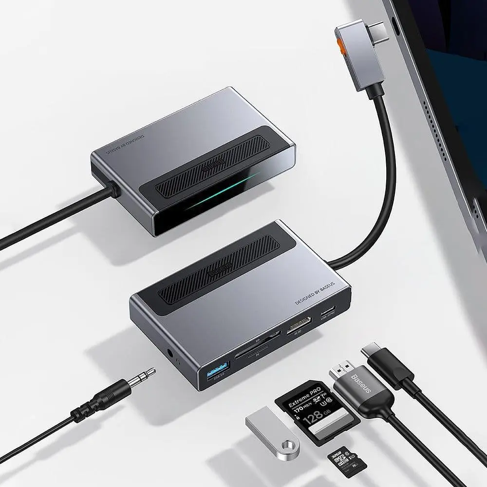 Адаптер USB Хаб Baseus Magic Multifunctional Type-C HUB with Retractable Clip Standard Edition CAHUB-DA0G - фото 3